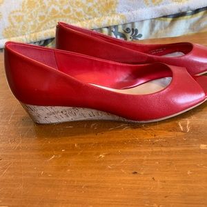 Cole Hasan red, peep toe shoes